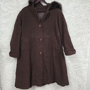 Utex Women's Wool Cashmere Jacket Brown Button Front Removable Fur Size 10 Vinta